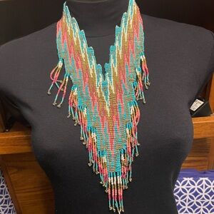 Anthropology beaded statement Necklace, unique 18”